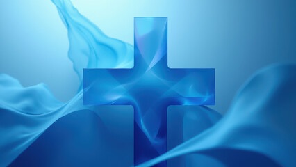 Fototapeta premium Christian symbol with cross over blue waves.