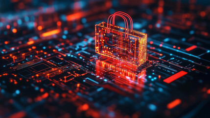glowing digital shopping bag icon on circuit board background symbolizes AI driven e commerce