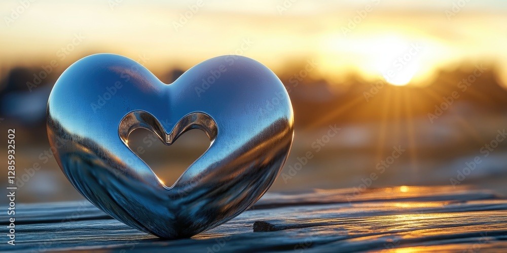 Poster a heart-shaped object sits on a wooden table, perfect for romantic occasions or as a decorative piec