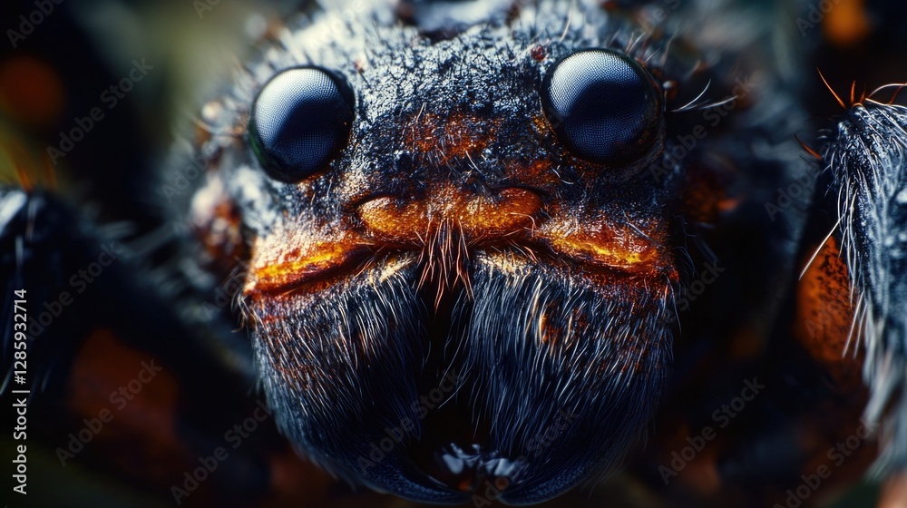 Poster A detailed view of a spider's face with intricate features