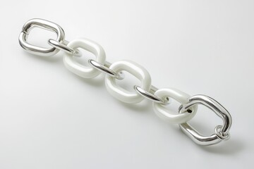 Obraz premium A detailed view of a metal chain lying flat on a clean white background