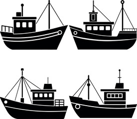 Stylized Trawler Silhouette Vector Icon Nautical & Fishing Theme.