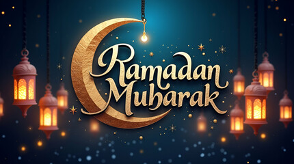 Naklejka premium Ramadan Mubarak Night 2025
