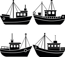 Stylized Trawler Silhouette Vector Icon Nautical & Fishing Theme.