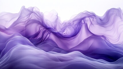 Fototapeta premium Abstract violet purple waves of flowing smoke on white background