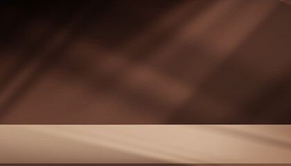 Background brown chocolate color.Studio background of shadow,light on 3d podium for product design,Autumn Abstract background texture of window light effect on wall and floor.Vector for Easter display