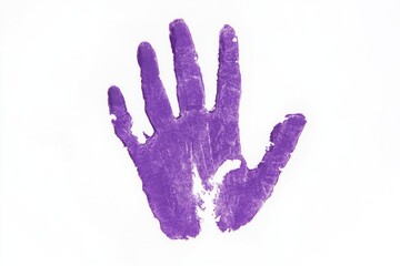 A single purple hand print on a clean white surface