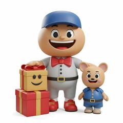 Fototapeta premium Friendly Cartoon Character with Gift Boxes