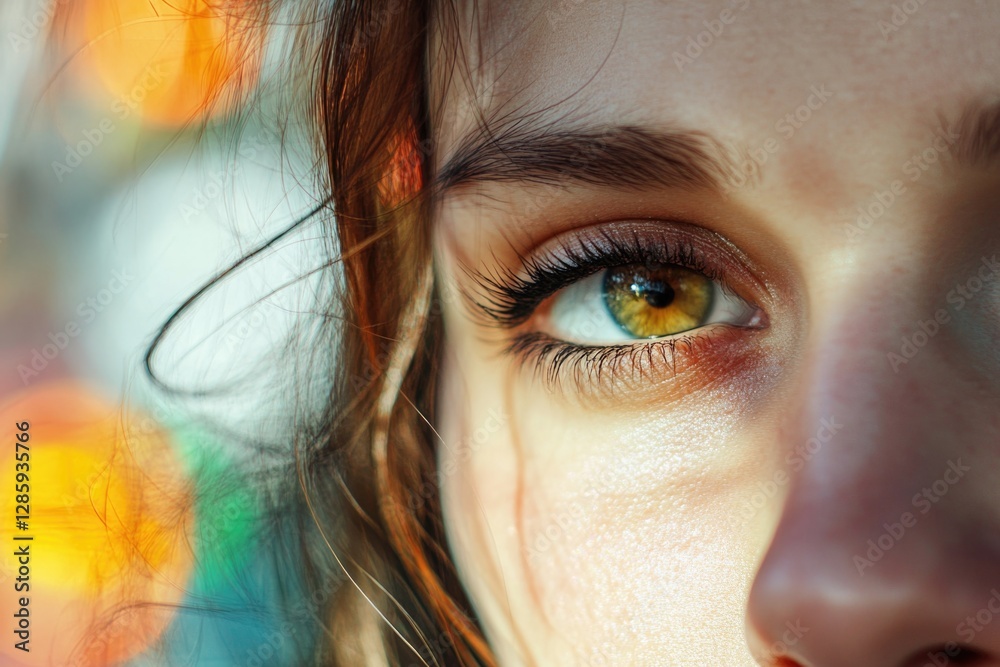 Poster a detailed view of a person's eye with a blurred out background, ideal for use in portraits or illus