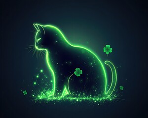 Glowing cat silhouette with green sparkles.