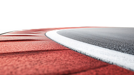 Low Angle View of Red and White Curb on Asphalt Race Track with Transparent Background