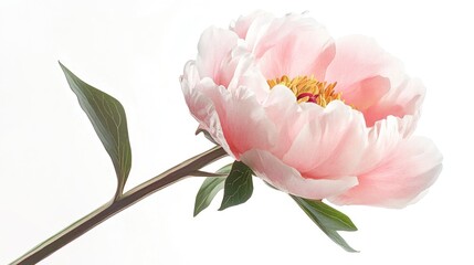Fototapeta premium A single pink flower with green leaves on a stem