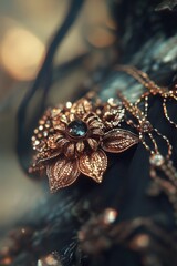 Naklejka premium A detailed view of a necklace featuring a single flower pendant