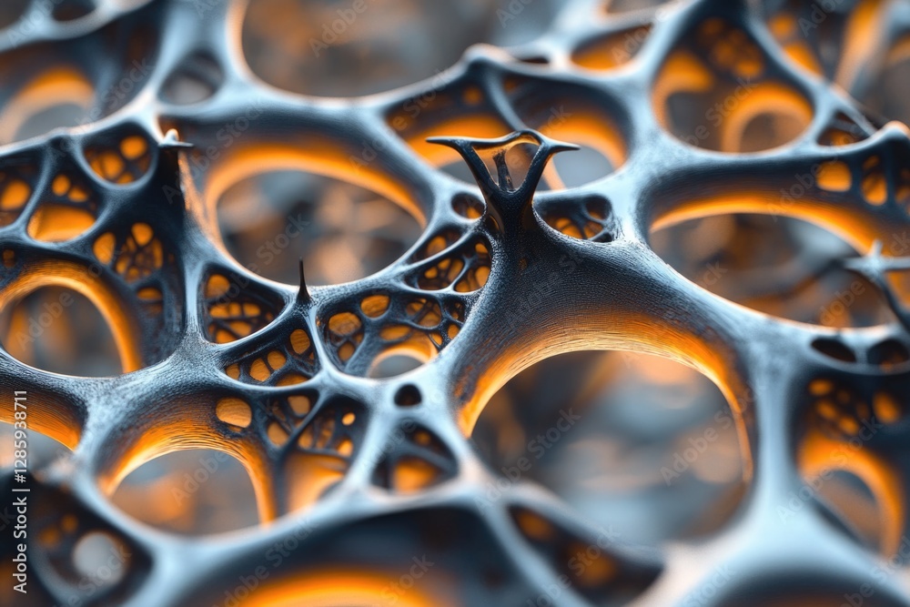 Poster a detailed view of a 3d printed item, suitable for product design or technological concept illustrat