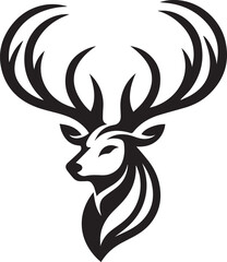 Tribal-Style Deer Head Vector Illustration in Black and White

