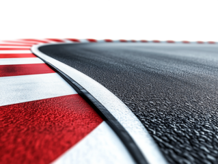 Close Up View Of Red And White Curb On Black Asphalt Race Track With Transparent Background