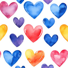Fototapeta premium Colorful Watercolor Hearts Seamless Pattern Romantic Design