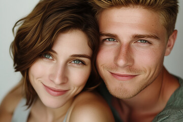 A couple hugging each other on a white background