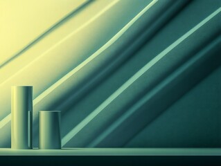 Obraz premium Abstract teal green forms subtly illuminated by soft yellow light. AI Generated