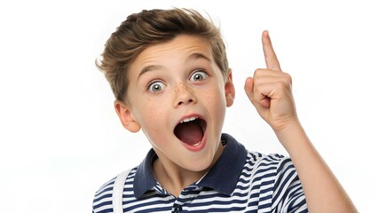 Surprised Boy Pointing Up with Wide Eyes