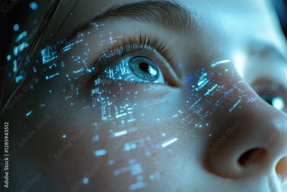 Poster a close-up view of a person's eye with an electronic circuit implanted