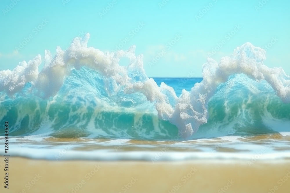 Wall mural a large wave crashes onto the beach on a sunny day, creating a dynamic scene
