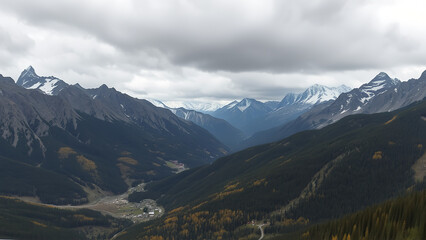 Fototapeta premium Moody Mountain Vistas: Embracing the Tranquil Power of Towering Summits