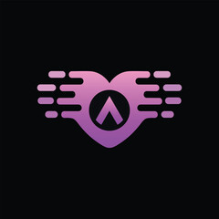 Letter A logo on winged heart symbol