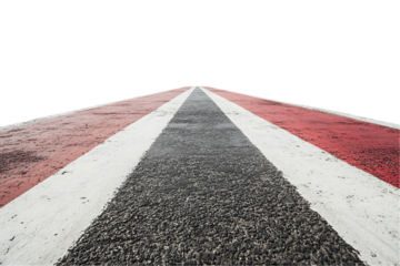 Red and White Lines on Dark Asphalt Road Against Transparent Background