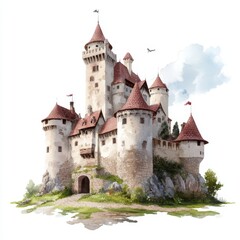 Fototapeta premium European Castle Watercolor Illustration