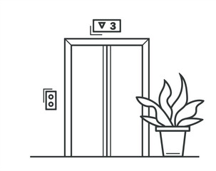 Elevator linear minimalist illustration. Elevator doors