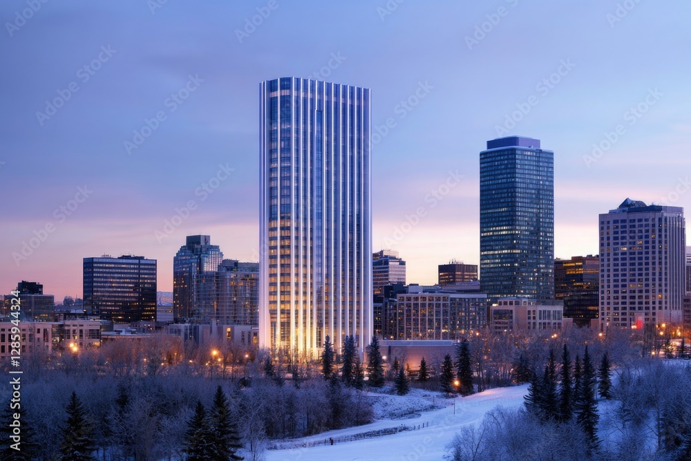 Poster urban landscape with towering skyscrapers, ideal for use in business or finance contexts