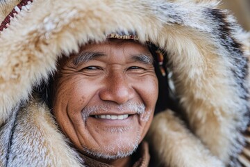 A person wearing a fur coat and smiling for the camera, likely in a formal or professional setting