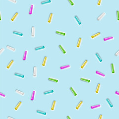 Vector illustration. Blue cream with colorful sprinkles. Seamless pattern.