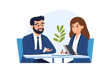 A man and a woman are sitting at a table, with the man wearing a tie