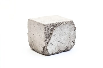A single cement block sits atop a clean white surface