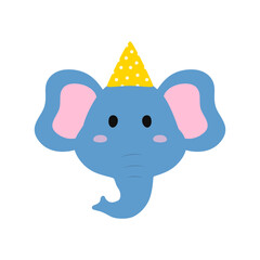 Elephant Cute Animal Face Character Illustration