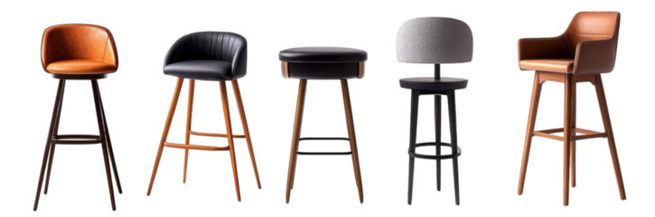 Assorted modern bar stools in various designs and materials