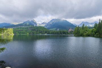 Strbske pleso lake with High Tatras mountains in summer time, Slovakia