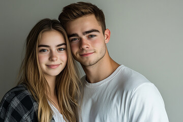 Obraz premium A couple hugging each other on a white background