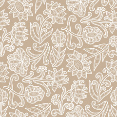 Fototapeta premium Paisley floral pattern, abstract flowers, beige and white colors. Seamless floral pattern-647.