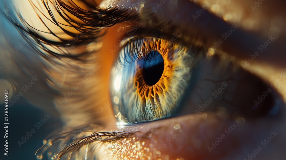 Poster a detailed view of an individual's eye with a blurred background, perfect for uses such as portraits
