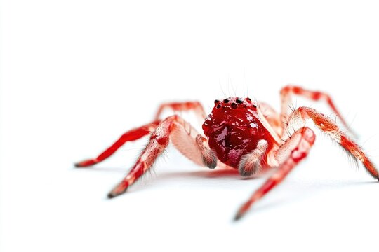 A close-up image of a spider sitting on a white surface, showcasing its intricate details