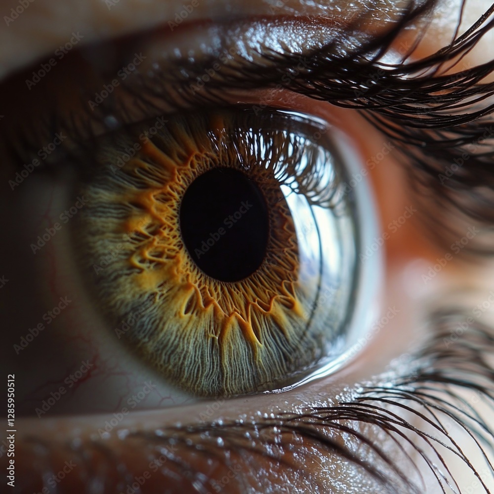 Poster a detailed view of an eye with lengthy lashes, ideal for use in beauty or editorial contexts