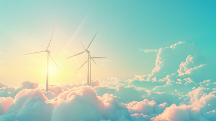 Wind turbines standing tall amidst vibrant clouds at sunrise, symbolizing renewable energy