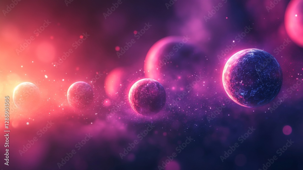 Wall mural glowing planets and celestial bodies in deep purple space