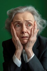 A woman with her hands over her face, possibly hiding or feeling embarrassed