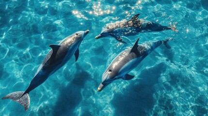 Fototapeta premium Tropical Dolphins Swimming in Clear Water