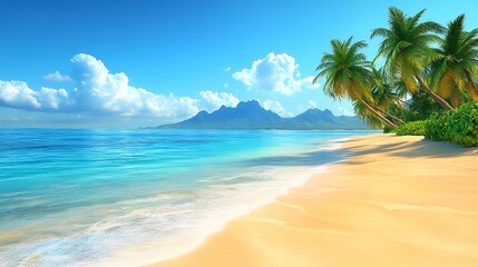 Obraz premium Beautiful tropical beach displaying crystal clear water and palm trees