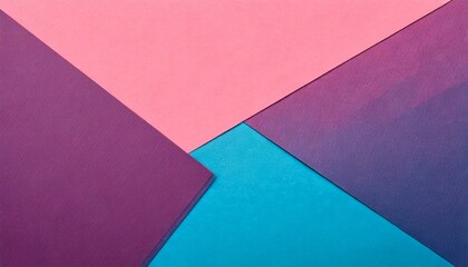 A modern abstract geometric background featuring overlapping pink and blue paper textures in a panoramic composition